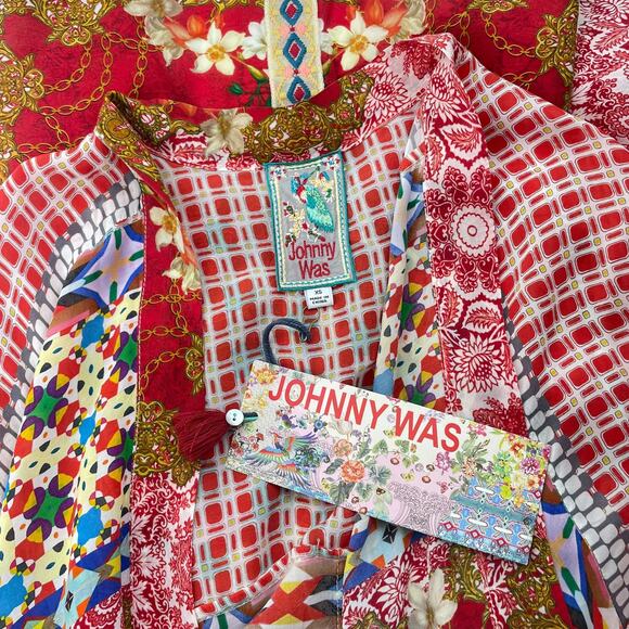 Johnny Was Dolce Mix Print Kimono Jacket Pockets Red Size XS - Picture 9 of 9
